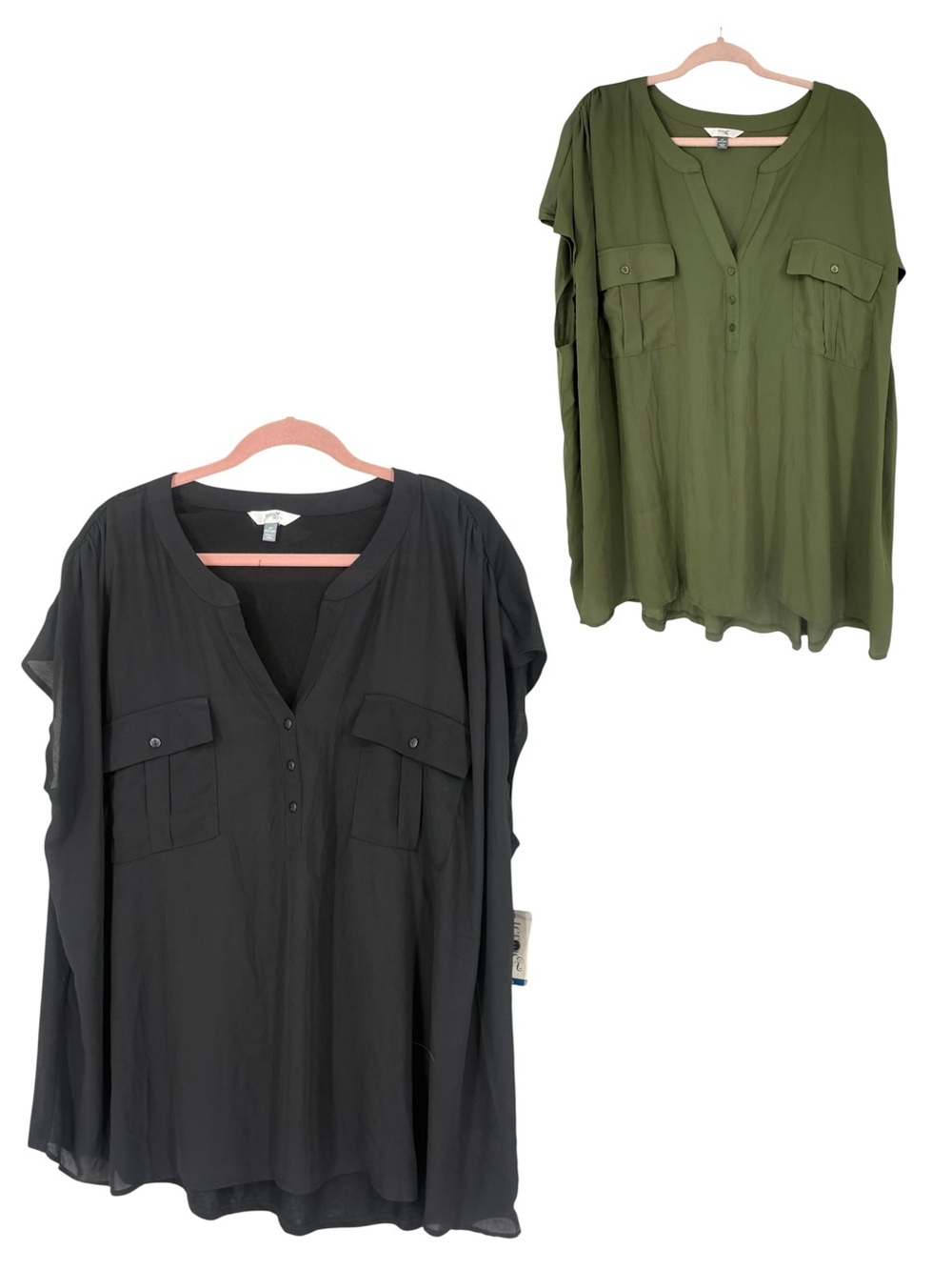 Terra & Sky V-Neck Button Tunic — Olive & Black